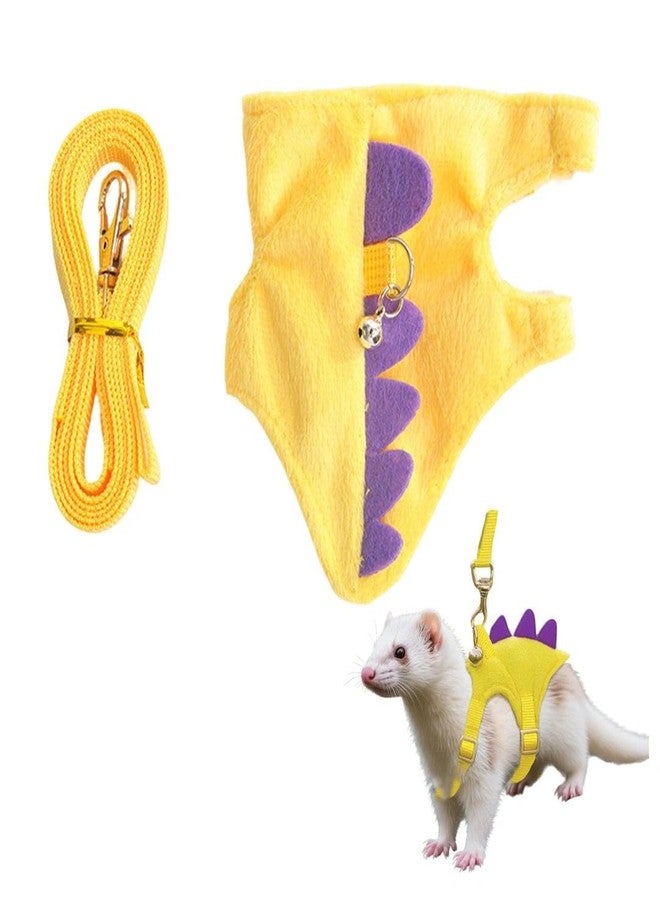 Luchike Yellow Dinosaur Hedgehog Leash and Harness Ferret Harness and Leash Set Hedgehog Accessories Adjustable Hamster Clothes Guinea Pig Outfits for Training Playing - Image 1